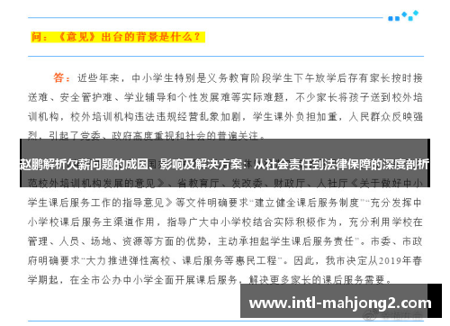 赵鹏解析欠薪问题的成因、影响及解决方案：从社会责任到法律保障的深度剖析
