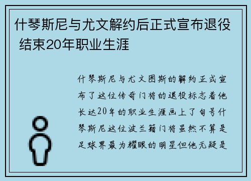 什琴斯尼与尤文解约后正式宣布退役 结束20年职业生涯